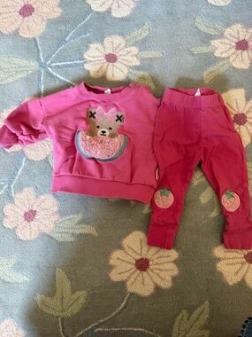 Huxbaby Hot Pink Bear & Strawberry Sweatshirt Set